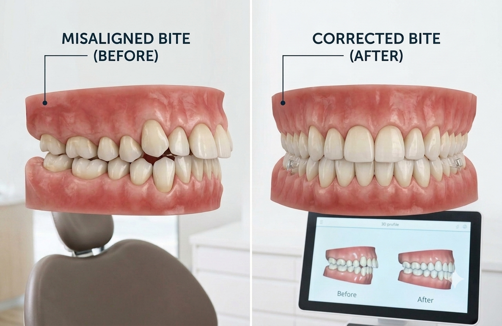 Misaligned Bite and Corrected Bite